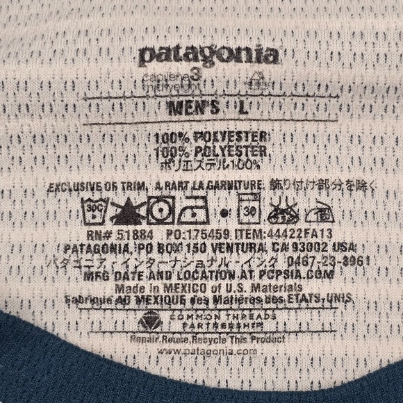 Patagonia Mens Shirt Blue L Capilene‎ 3 Midweight Baselayer Hiking Outdoor - Picture 5 of 9